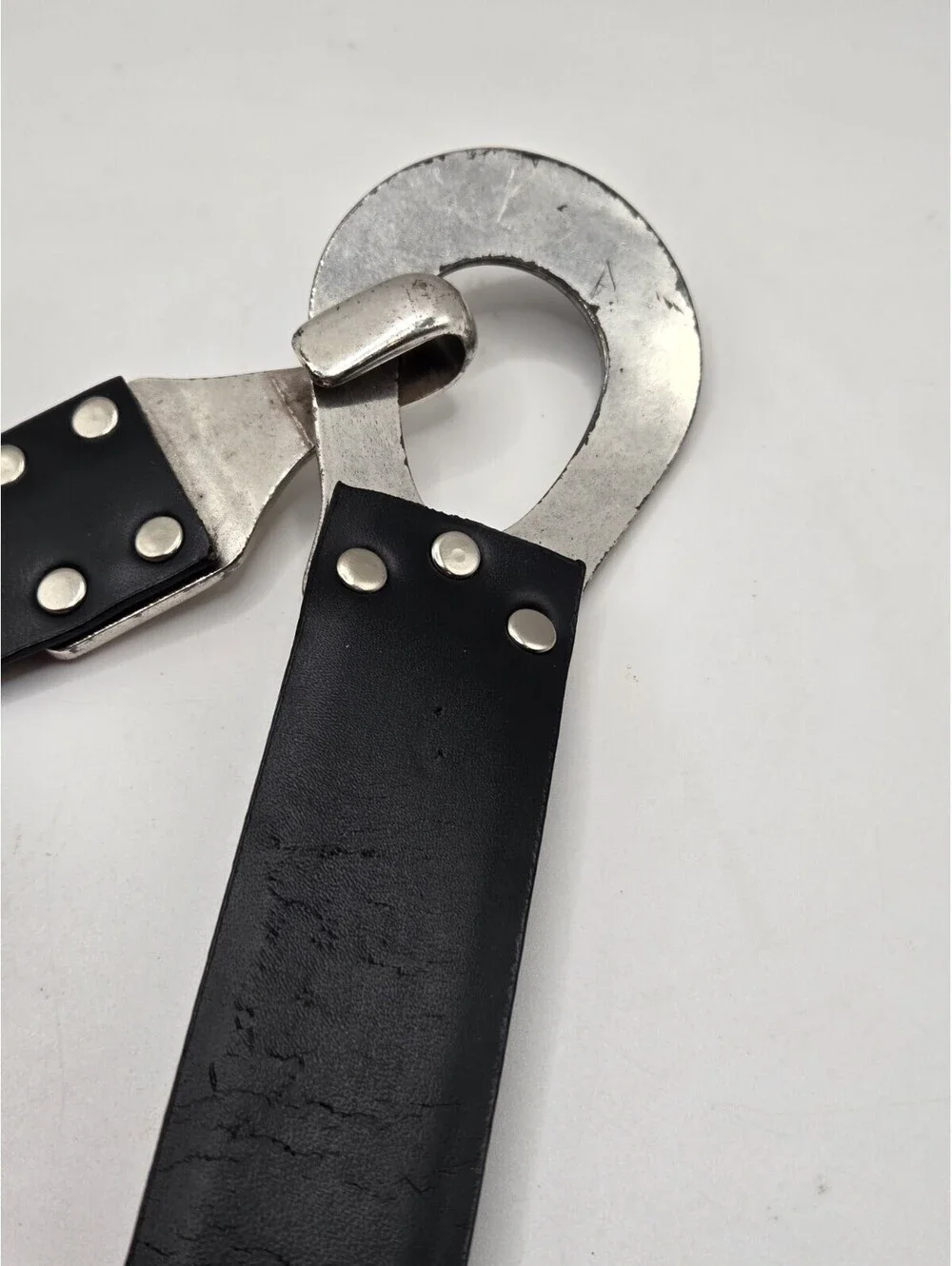 Chicos Vintage Black Leather Belt Ornate Silver Pebble Hook Eye Buckle Womens M